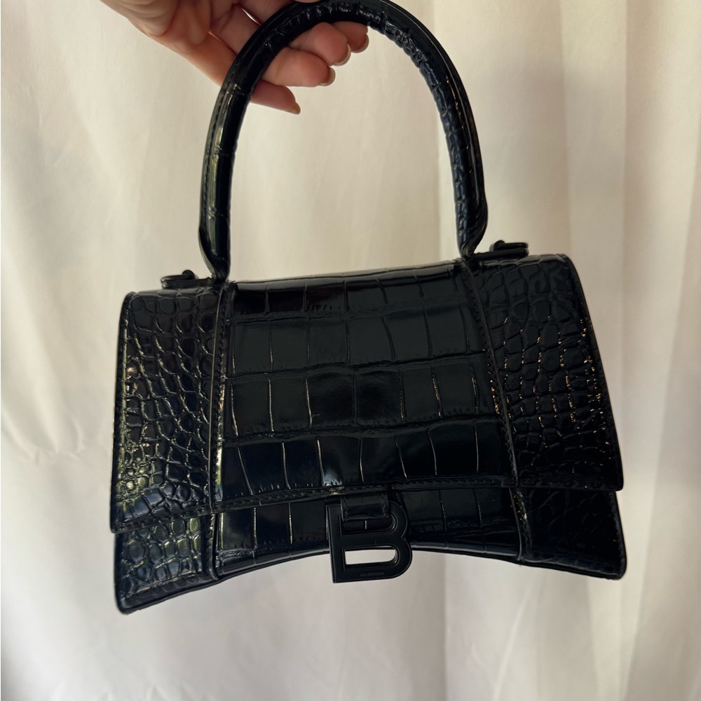 Black Crocodile Embossed Handbag